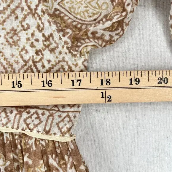 DAUGHTERS OF INDIA Jasmine Midi Dress Women Small White Brown Block Print Cotton - Picture 13 of 16